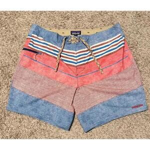 Men’s Patagonia swim trunks, red white blue striped size 38